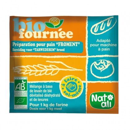 Aide culinaire BIO en poudre à base de levain de blé dévitalisé déshydraté et de levures pour confection de pain - sachet 35g