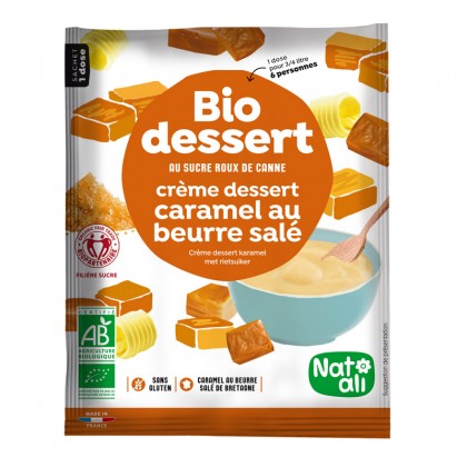 Préparation en poudre BIO au sucre de canne pour crème caramel au beurre salé - sachet 60g 